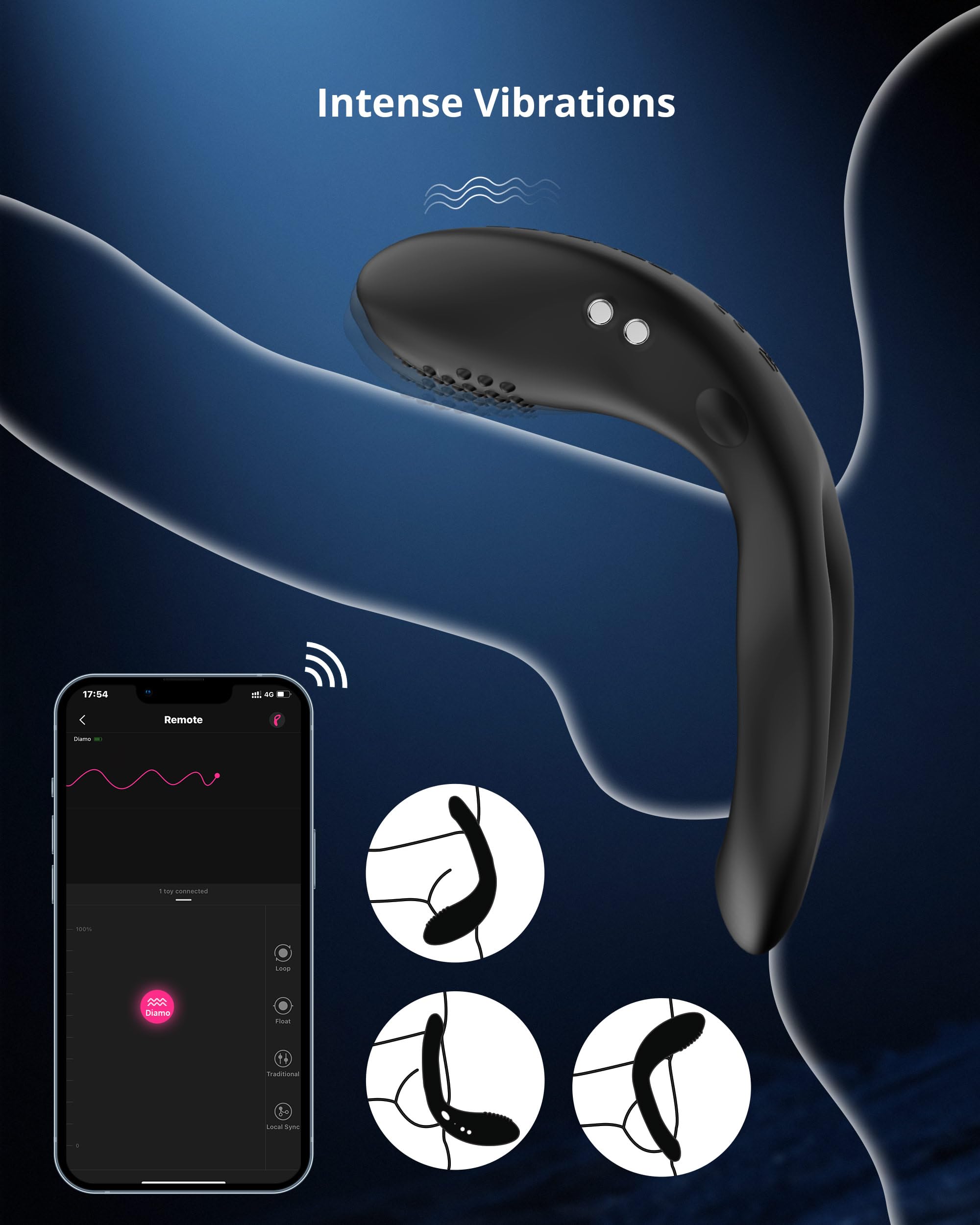 LOVENSE Diamo Vibrating Penis Ring, Cock Ring for Men, Prostate Massager, Long Distance Bluetooth Remote Reach with Music Sync, Partner & App Control, Male Sex Toys - Image 6