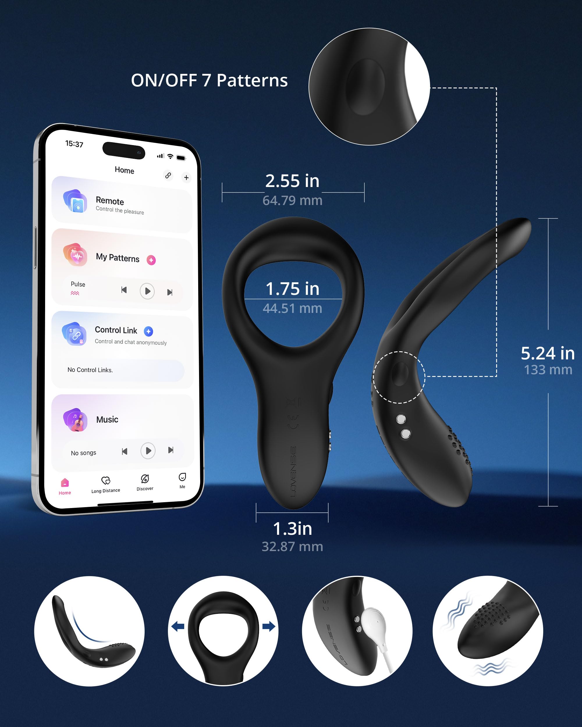 LOVENSE Diamo Vibrating Penis Ring, Cock Ring for Men, Prostate Massager, Long Distance Bluetooth Remote Reach with Music Sync, Partner & App Control, Male Sex Toys - Image 7