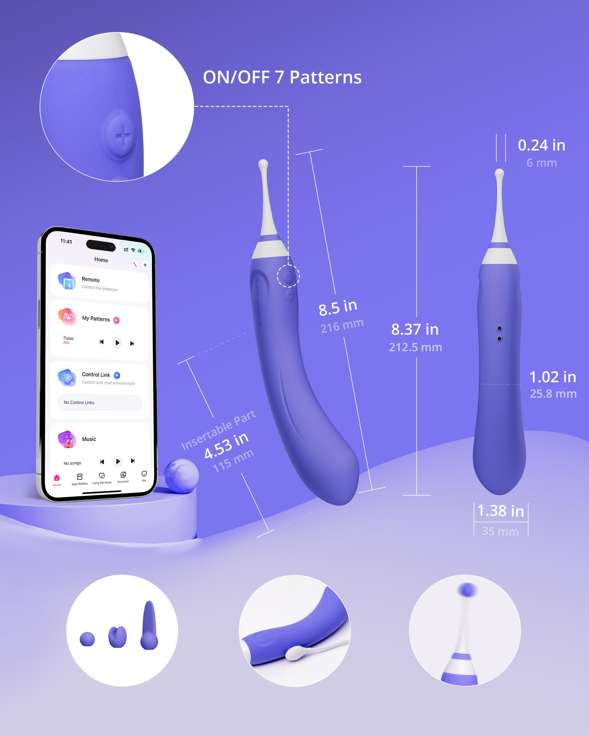 LOVENSE Hyphy G Spot Vibrator for Clitoris Vagina Dual Stimulator, 3 Attachments Mini Nipple Massagers for Female, Small Vibrator Sex Things for Women Pleasure, Waterproof Vibrating Sex Toys - Image 6