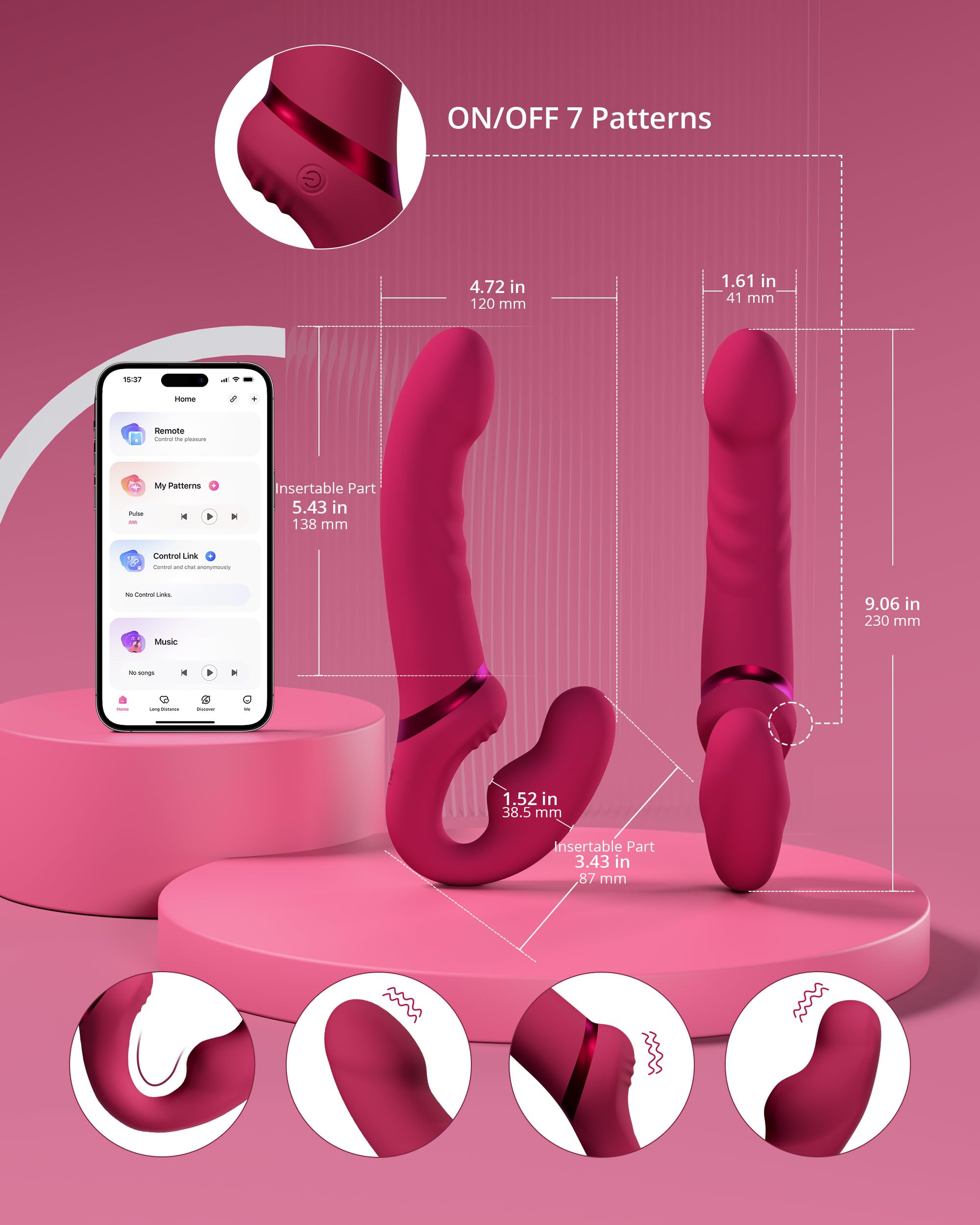 LOVENSE Lapis Strapless Strap on Dildos Double-Ended G Spot Vibrator with Flexible Bulb Vibrating Butt Plug Adult Toy & Game Remote Control Clitoral Stimulator Sex Toys for Women Lesbian Couple - Image 6