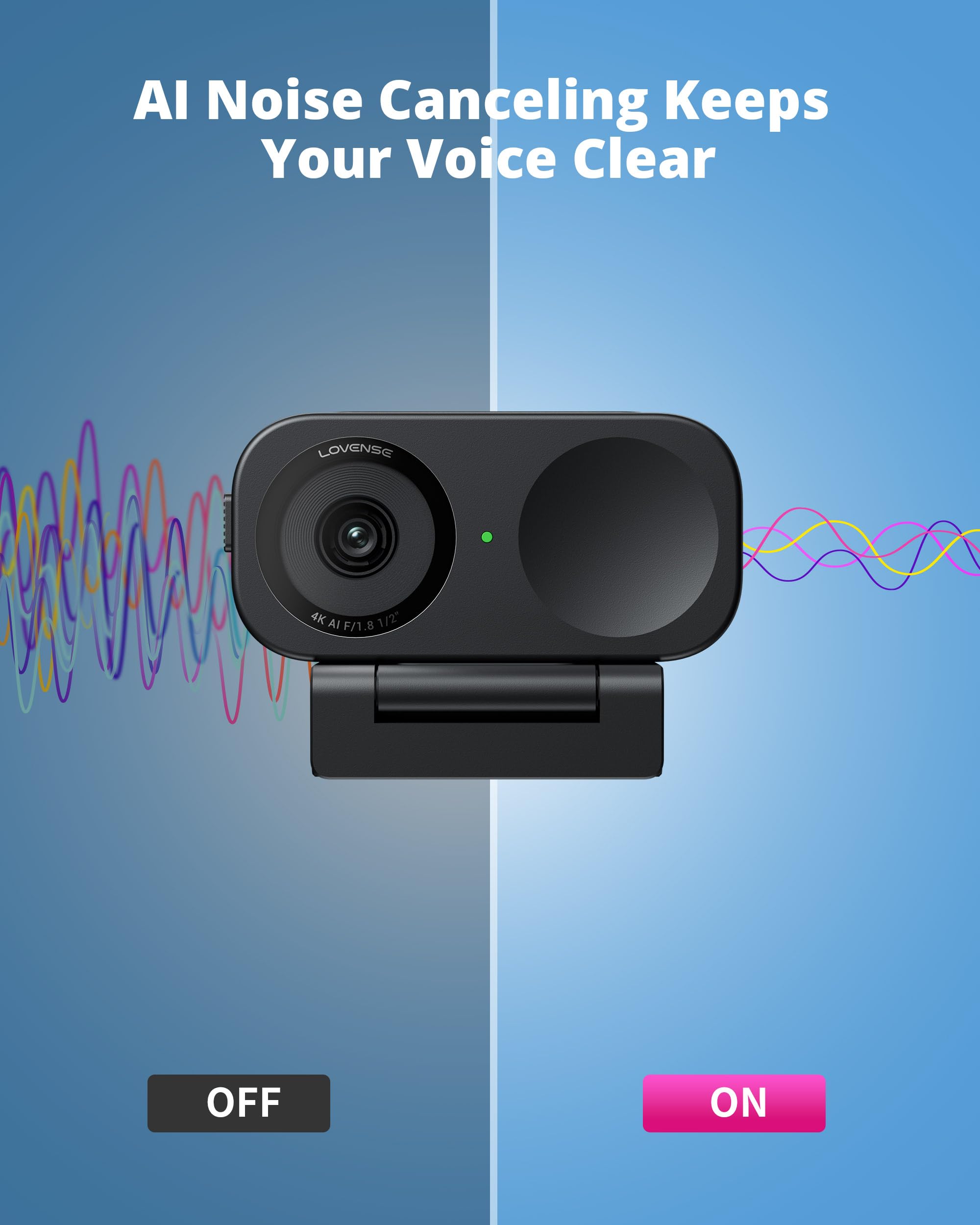 LOVENSE Webcam 2 4k for PC, Live Streaming Camera 1/2" Sensor True Focus Al Noise Canceling, Hand Gesture Control, Mobile Control, Auto Framing, Customizable Audio Modes, Microphones, Privacy Control - Image 4