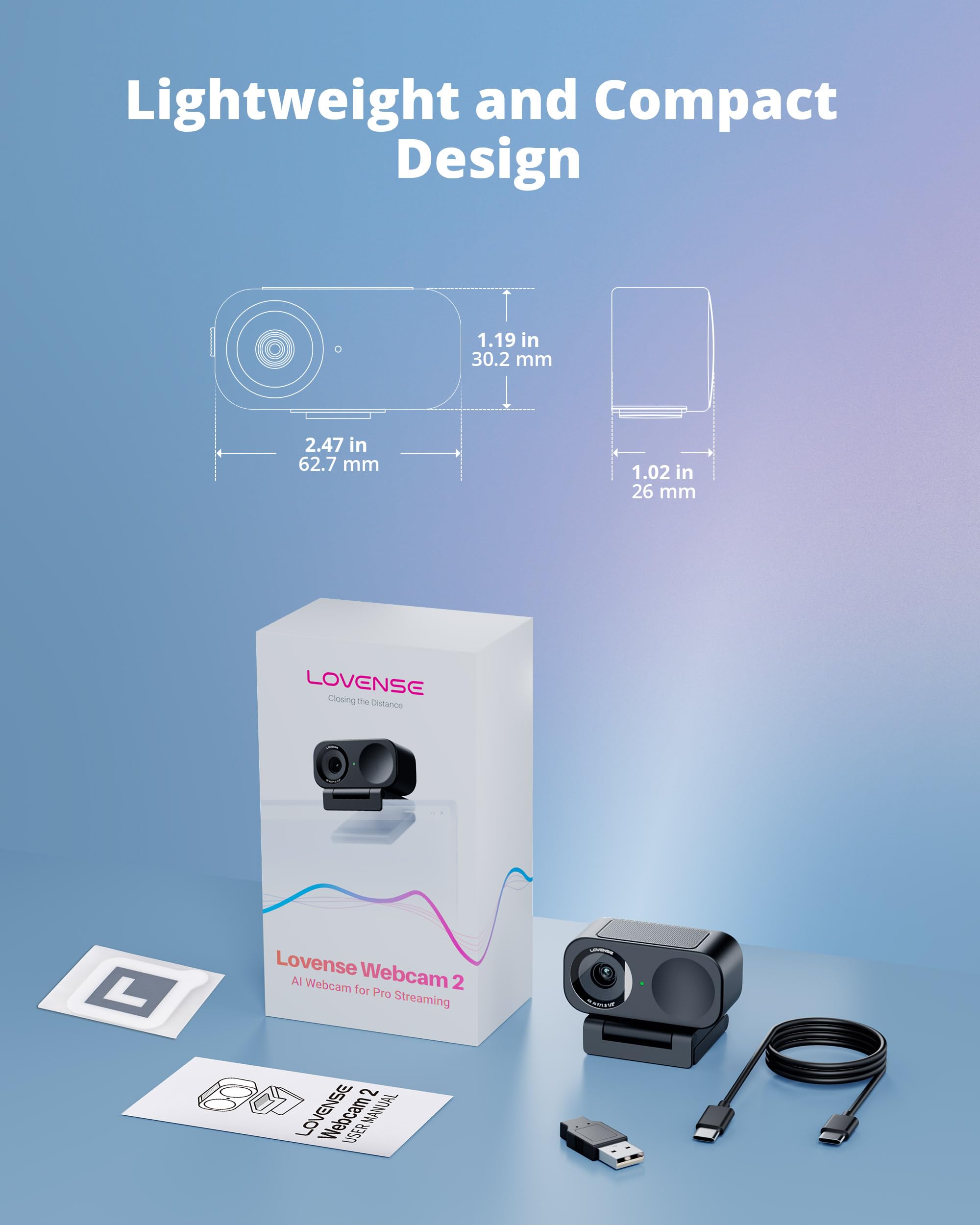 LOVENSE Webcam 2 4k for PC, Live Streaming Camera 1/2" Sensor True Focus Al Noise Canceling, Hand Gesture Control, Mobile Control, Auto Framing, Customizable Audio Modes, Microphones, Privacy Control - Image 6